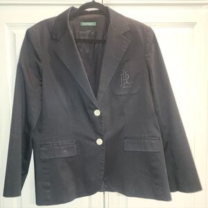 Lauren Ralph Lauren Womens Black Blazer with Embroidered Logo Size 12